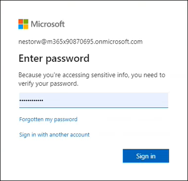 Screenshot of Microsoft sign in dialog requesting a password